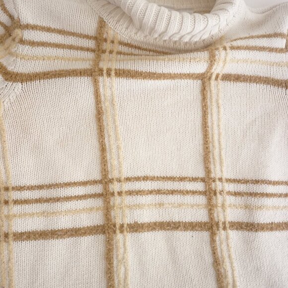 Vintage Liz Claiborne Cream w Brown Cross Pattern Knit Turtleneck Sweater S - Picture 9 of 10